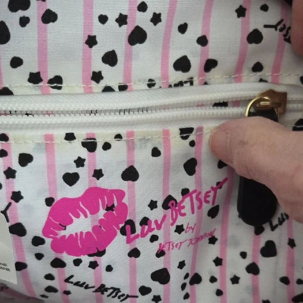 Betsey Johnson Black and White Striped Backpack with Red Accent